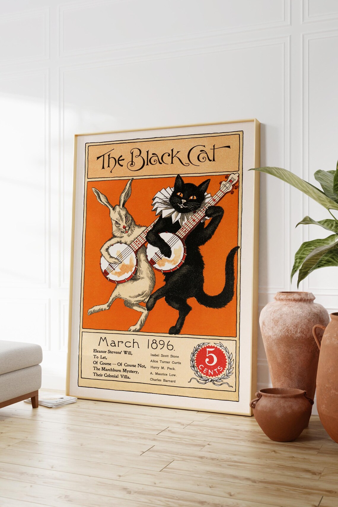 The Black Cat 1896 Vintage Magazine Cover Cat Rabbit Banjo Retro Poster - Image 2