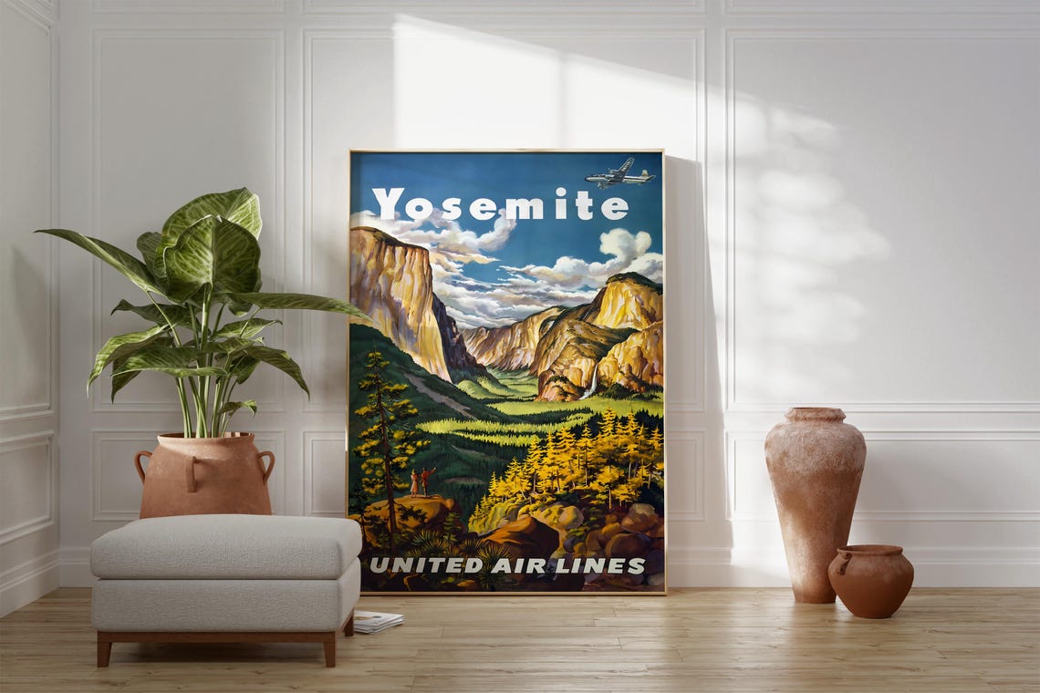 Yosemite Valley United Air Lines Vintage Travel Scenic Cliffs Print - Image 2