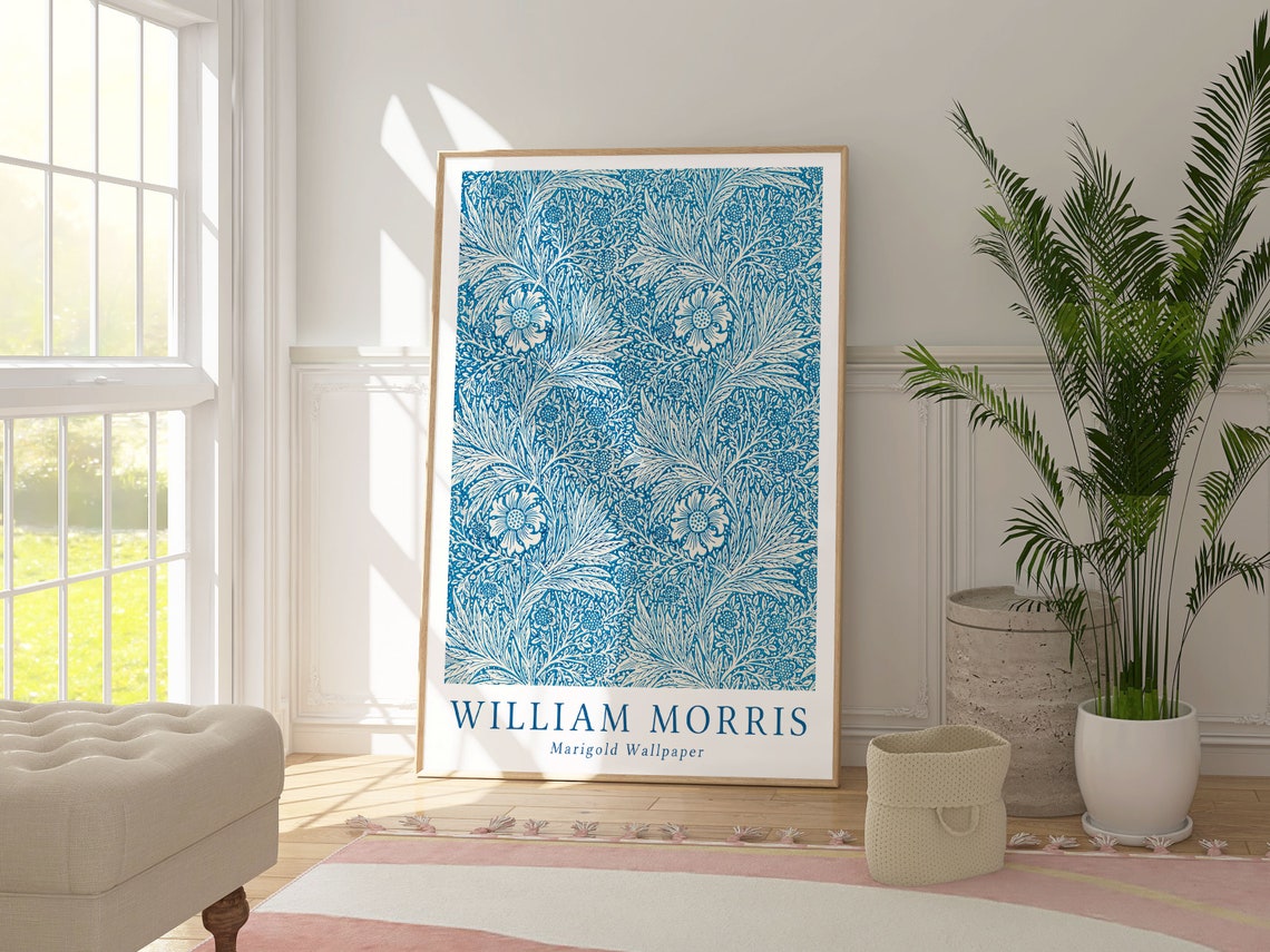 William Morris Marigold Blue Wallpaper Botanical Floral Pattern Poster - Image 3