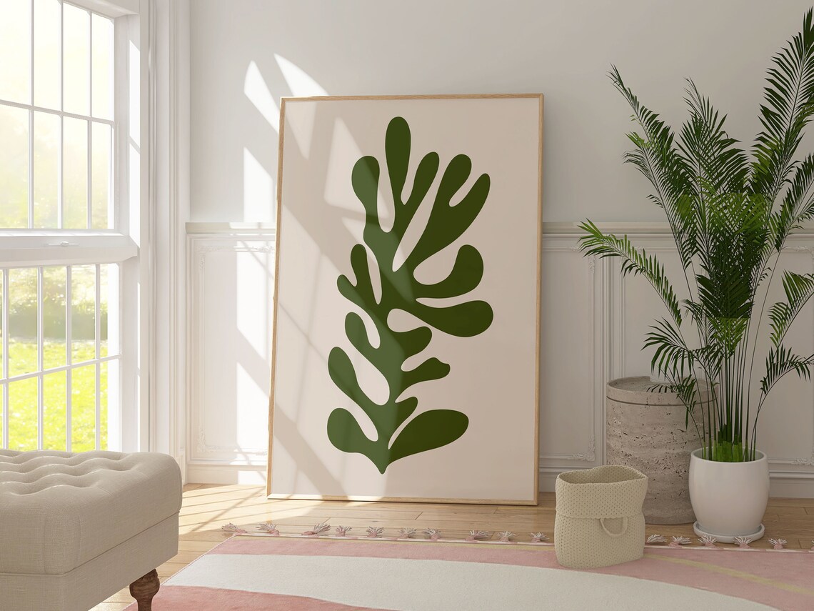 Matisse Sage Green Abstract Floral Wall Art Print, Minimalist - Image 4
