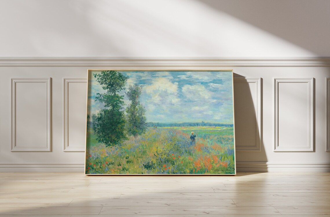 Claude Monet Poppies Wildflower Field Figure Tree Landscape Art Poster - Image 4