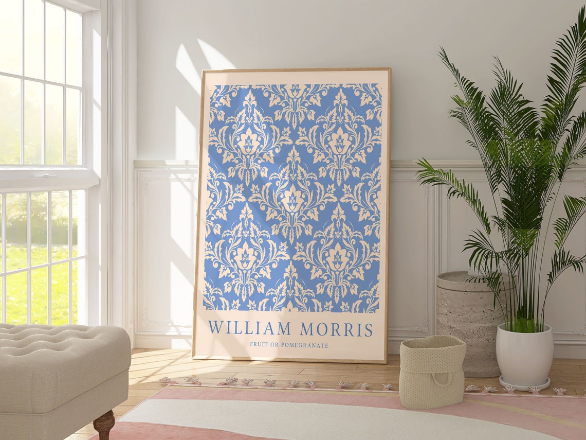 William Morris Fruit Pomegranate Blue Damask Textile Pattern Poster - Image 2