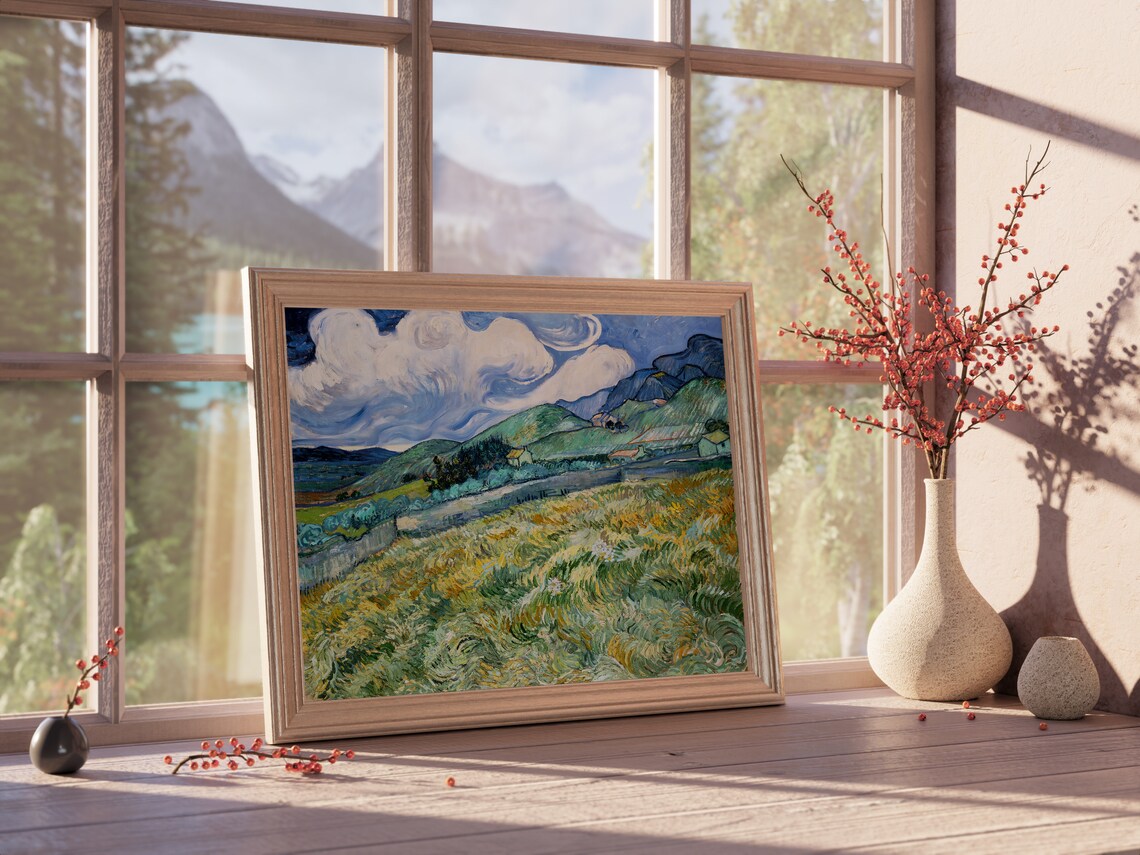 Van Gogh Enclosed Wheat Field Saint Remy Green Swirling Grass Print - Image 3