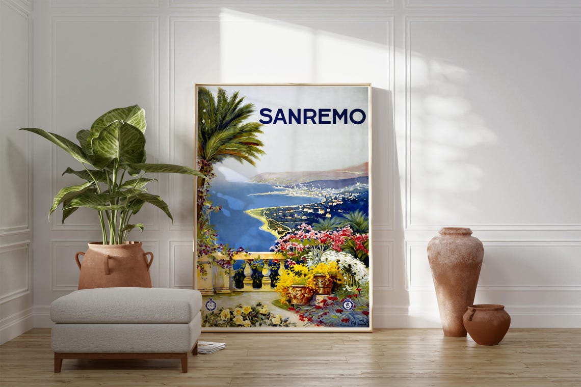 Sanremo Travel Poster Retro Art Print Elegant Coastal Travel Decor Home And Travel Gifts Vintage Italian Riviera Art Classic Travel Art - Image 2