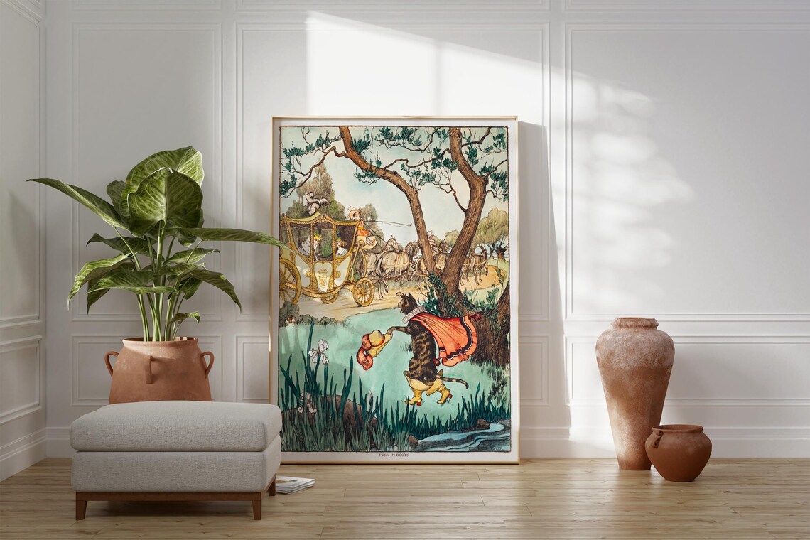 Puss In Boots Vintage Storybook Illustration Fairy Tale Cat Art Print - Image 2