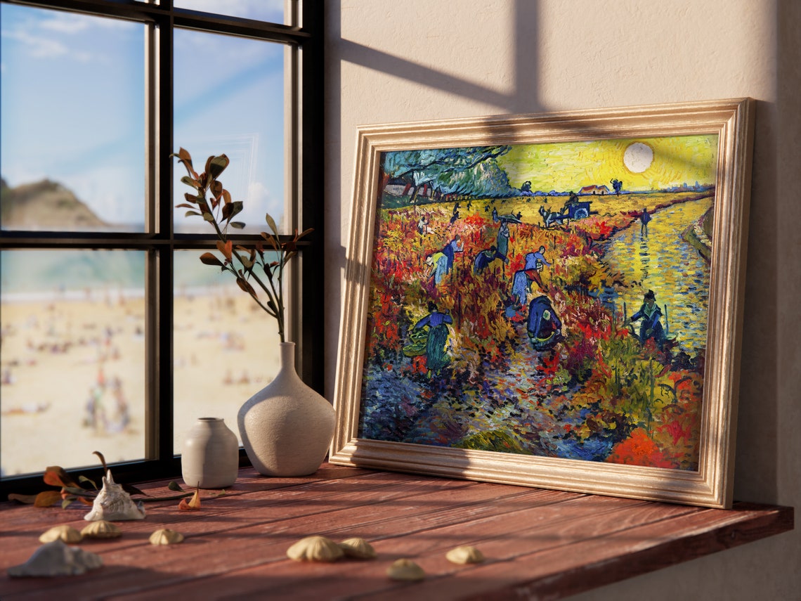 Van Gogh The Red Vineyard Harvest Sunset Purple Field Workers Print - Image 3