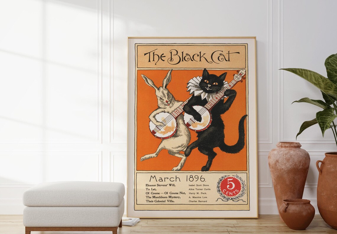 The Black Cat 1896 Vintage Magazine Cover Cat Rabbit Banjo Retro Poster - Image 4