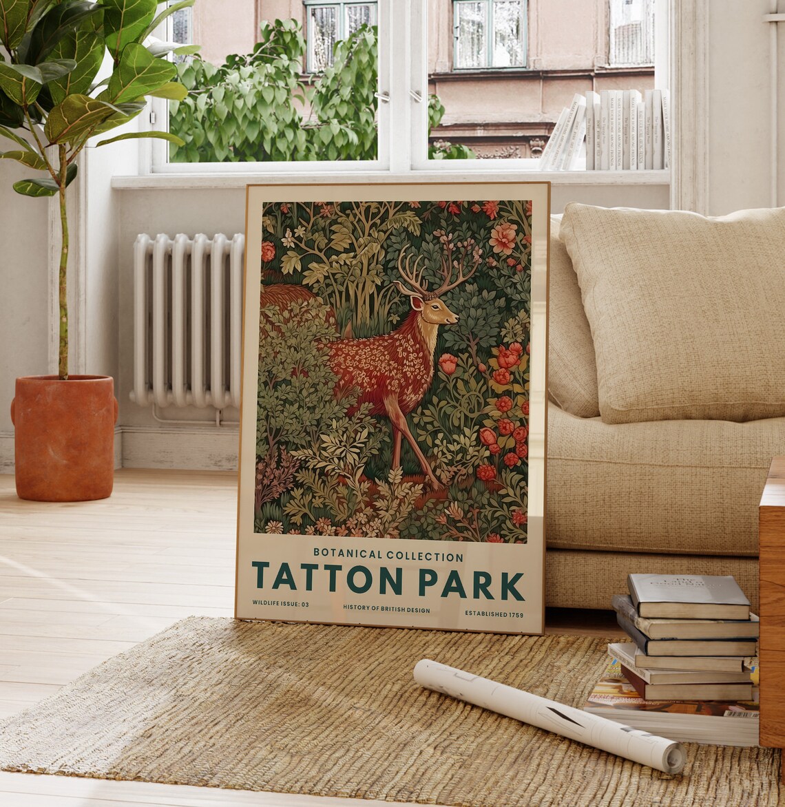 Tatton Park Botanical Stag Deer Tapestry Style William Morris Art Poster - Image 4