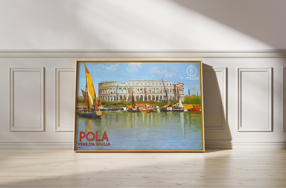 Pola Venezia Giulia Italy Travel Poster Roman Arena Harbor Boats Print - Image 4