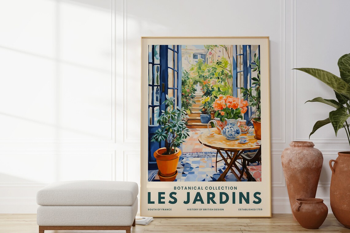 Les Jardins South Of France Courtyard Tea Table Floral Art Poster - Image 4