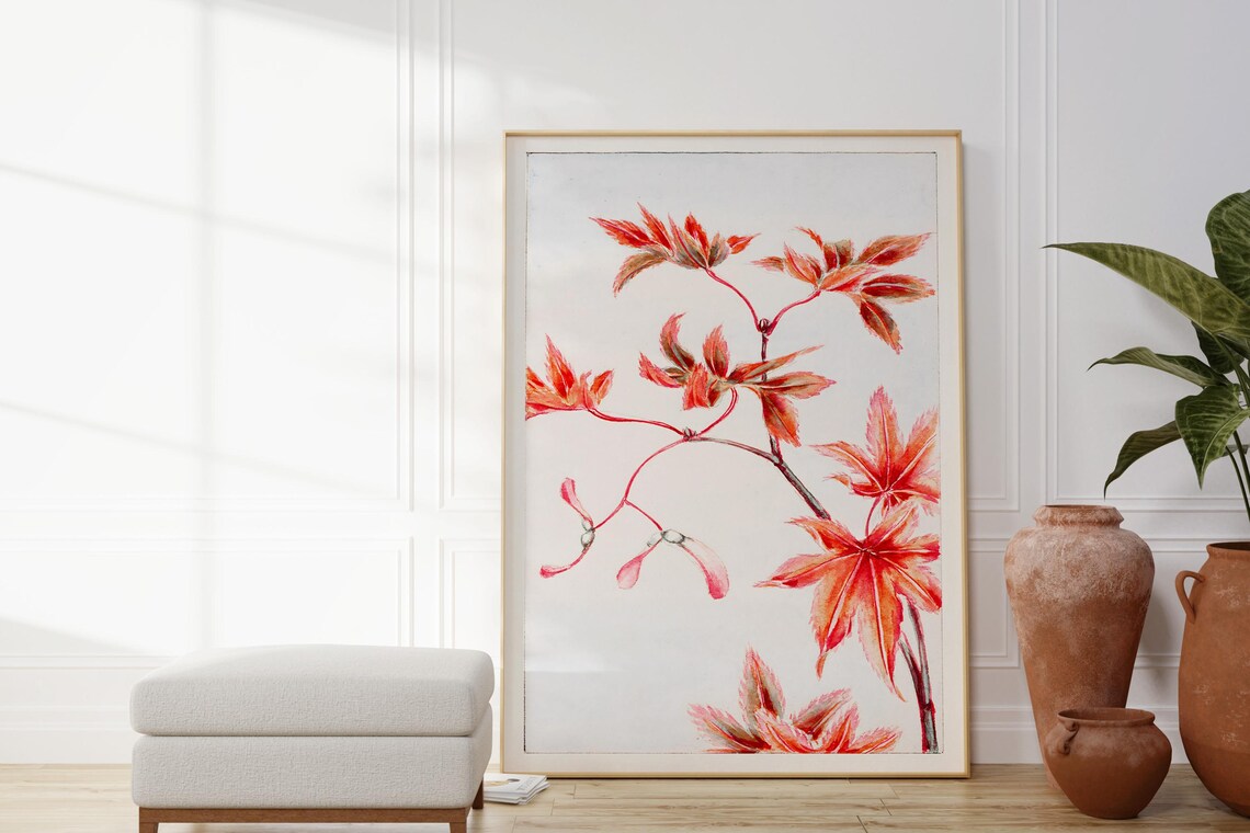 Japanese Red Maple Momiji Branch Watercolor Botanical Wall Art - Image 3