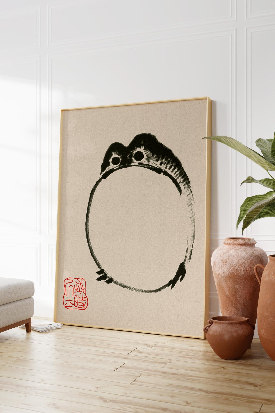Matsumoto Hoji Frog Japanese Sumi-e Ink Brush Zen Circle Art Print - Image 2