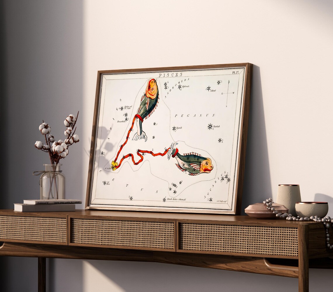 Pisces Zodiac Constellation Star Map Vintage Celestial Twin Fish Art Print - Image 2