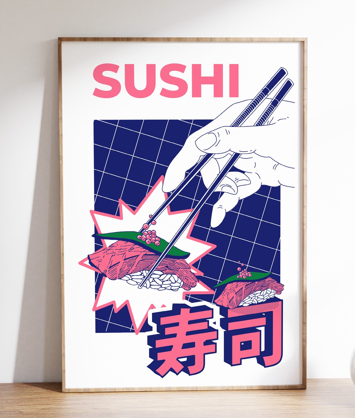 Tuna Nigiri Sushi With Chopsticks Retro Japanese Pop Art Food Poster - Image 2