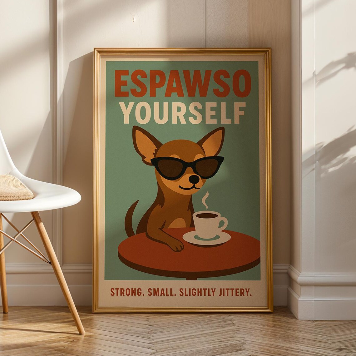 Funny Chihuahua Coffee Poster, Retro Mid-Century Dog