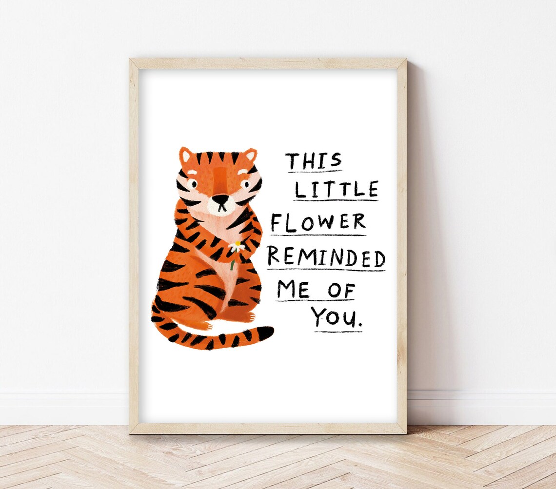 Quirky Tiger Little Flower A5a4 Print