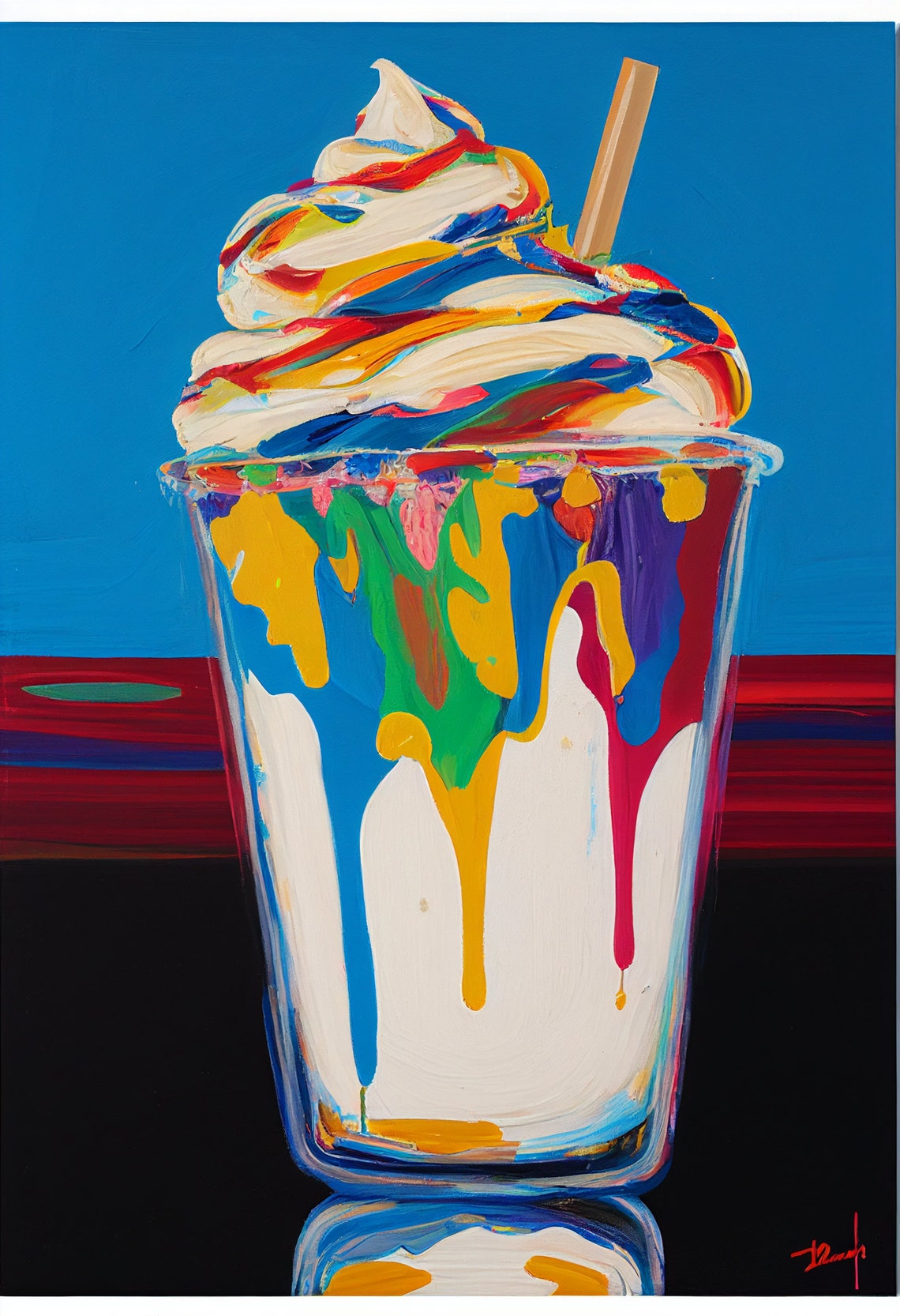 Colorful Pop Art Ice Cream Sundae On Bold Blue Background Poster - Image 2