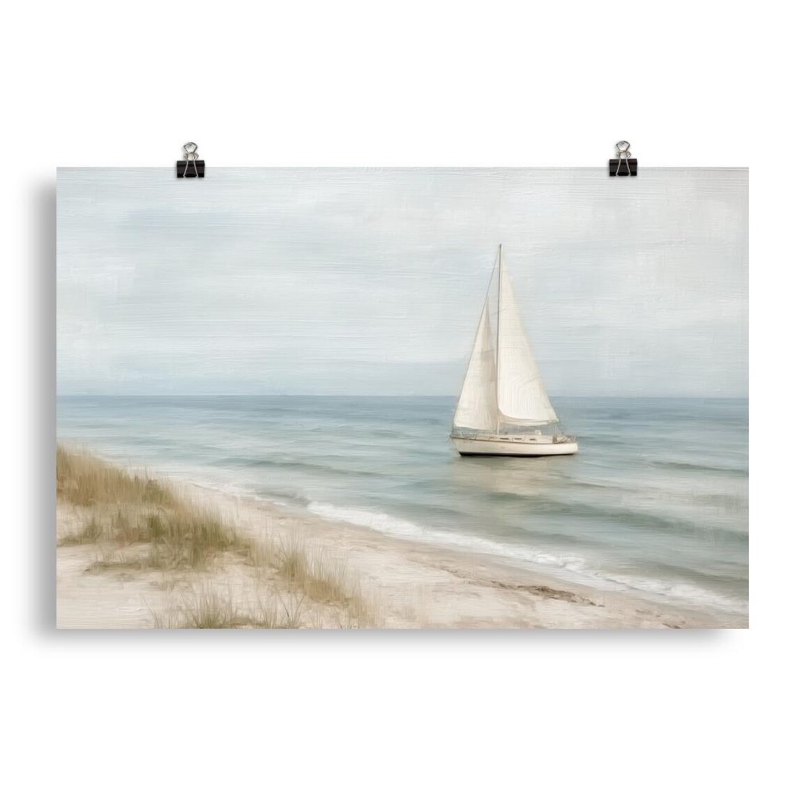 Sailboat Coastal Painting Print, Vintage Seascape