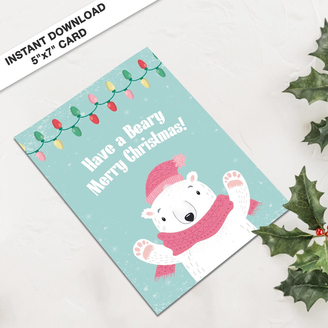 Have A Beary Merry Christmas Cute Polar Bear Holiday Card Poster - Image 3