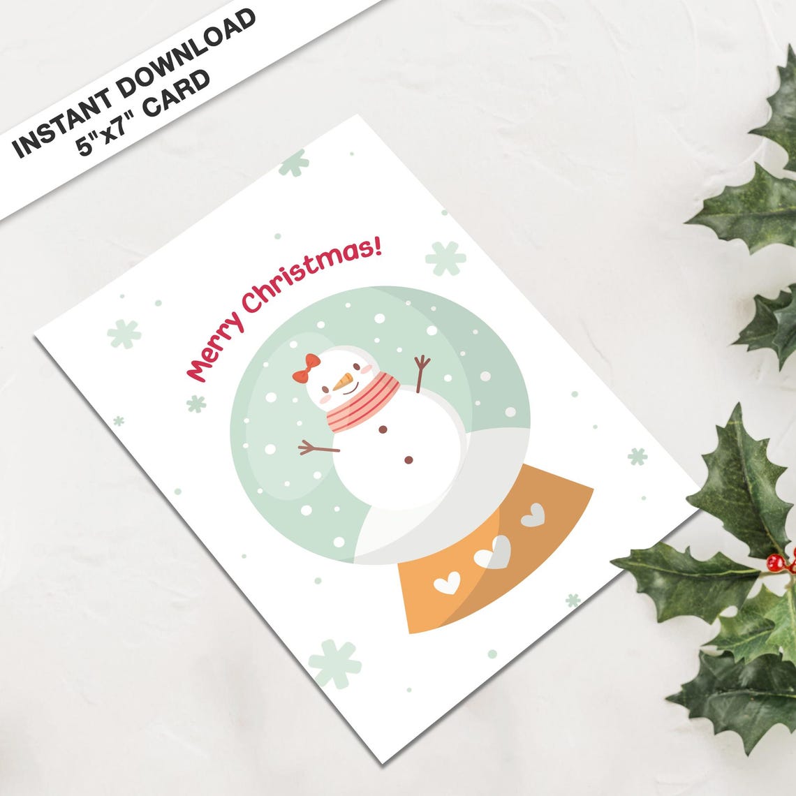 Snowman Snow Globe Merry Christmas Card Instant Download Poster - Image 3