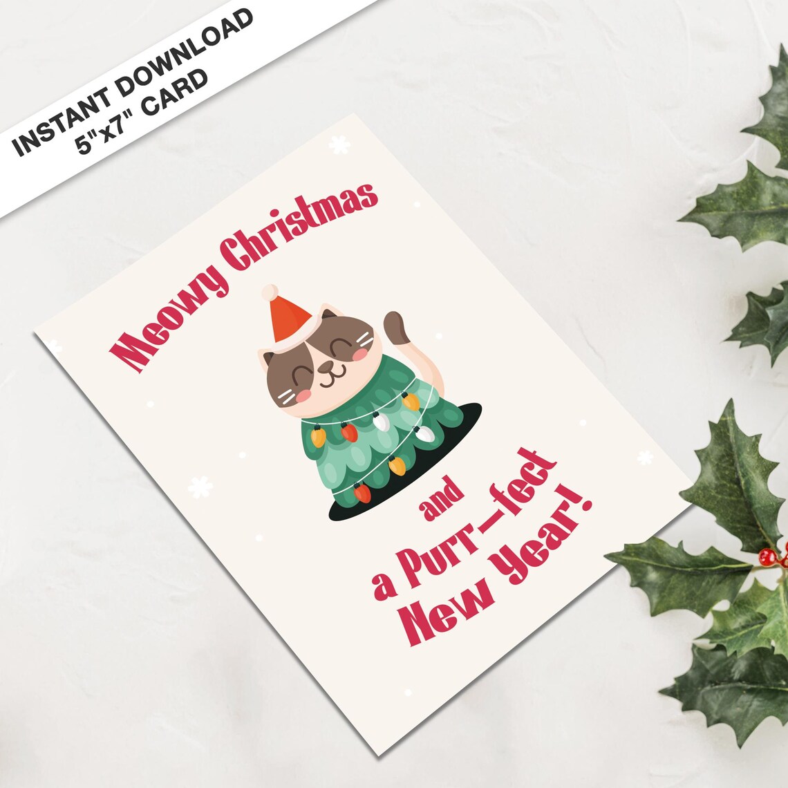Meowy Christmas and a Purrfect New Year Cute Cat Card Poster - Image 3