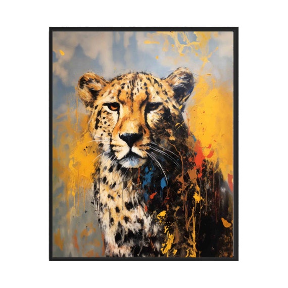 Cheetah Portrait in Golden Paint Splatter Abstract Art Poster