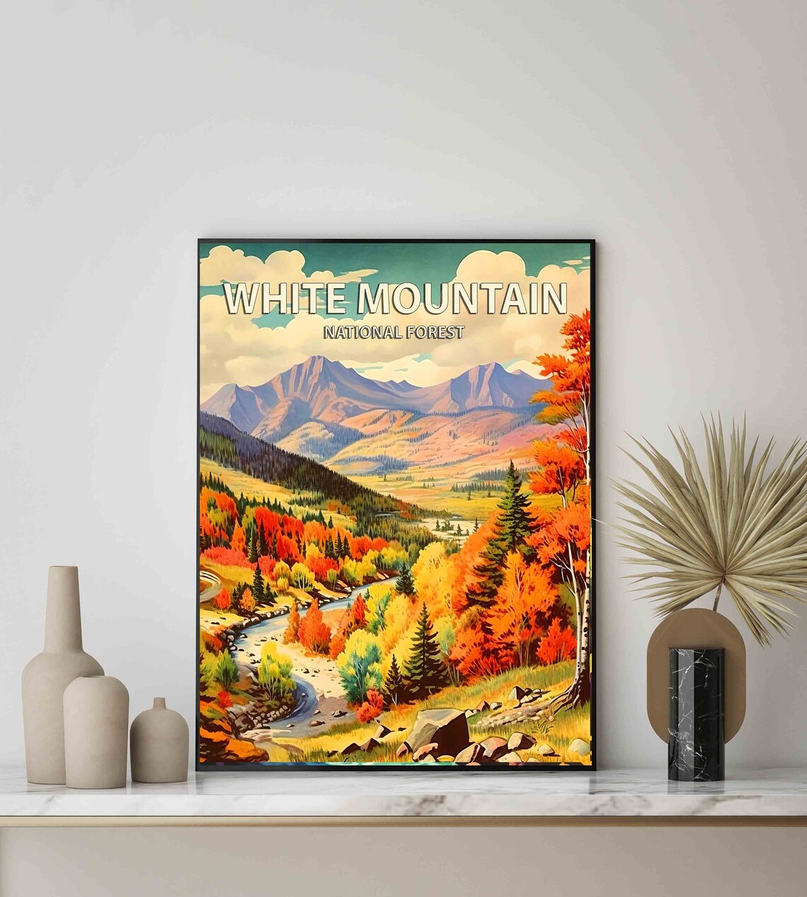 White Mountain National Forest Autumn Valley Vintage Travel Poster - Image 3