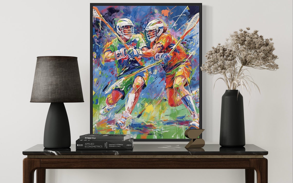 Lacrosse Players Faceoff Abstract Action Painting Sports Poster - Image 2