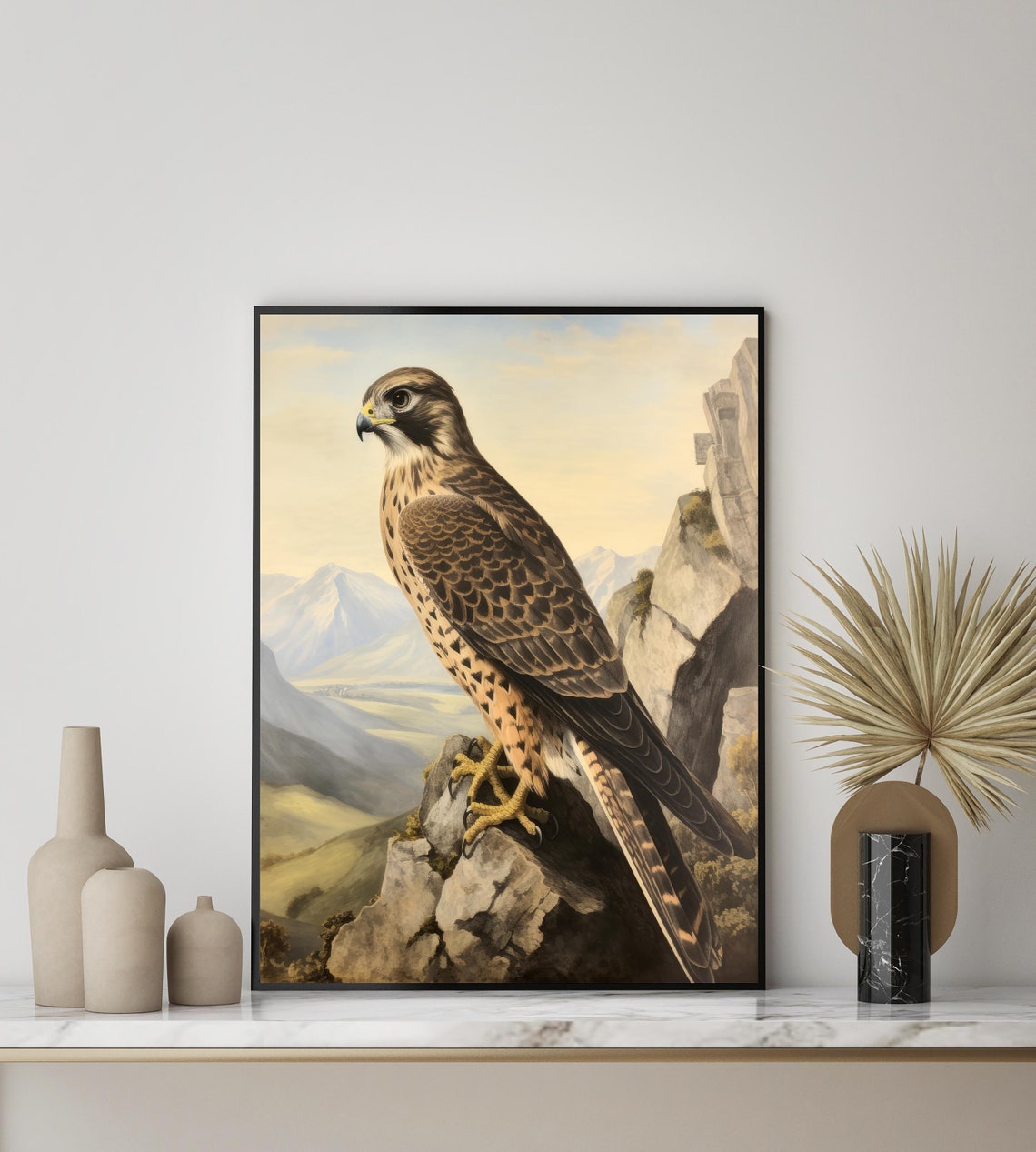 Merlin Falcon on a Rocky Cliff Above a Mountain Valley Bird Poster - Image 3