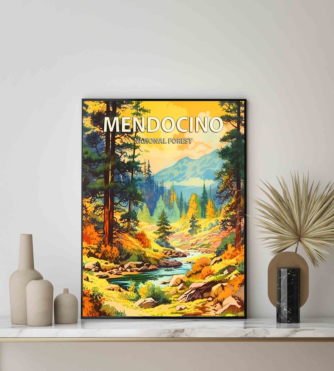 Mendocino National Forest Vintage Golden Autumn Travel Poster - Image 3