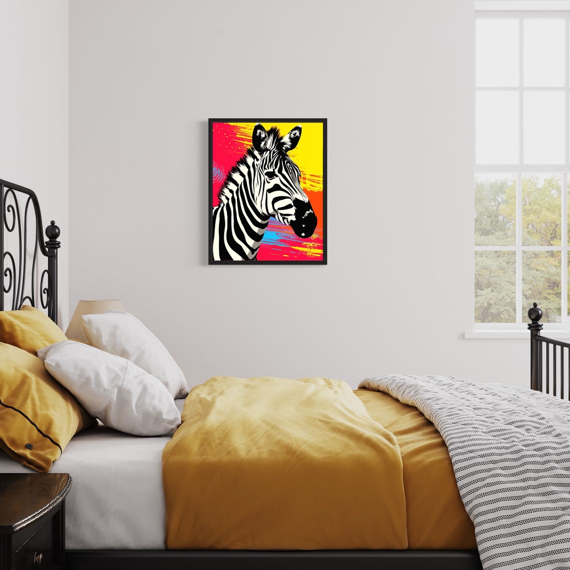 Zebra Portrait On Bright Neon Pop Art Background Wildlife Poster - Image 3