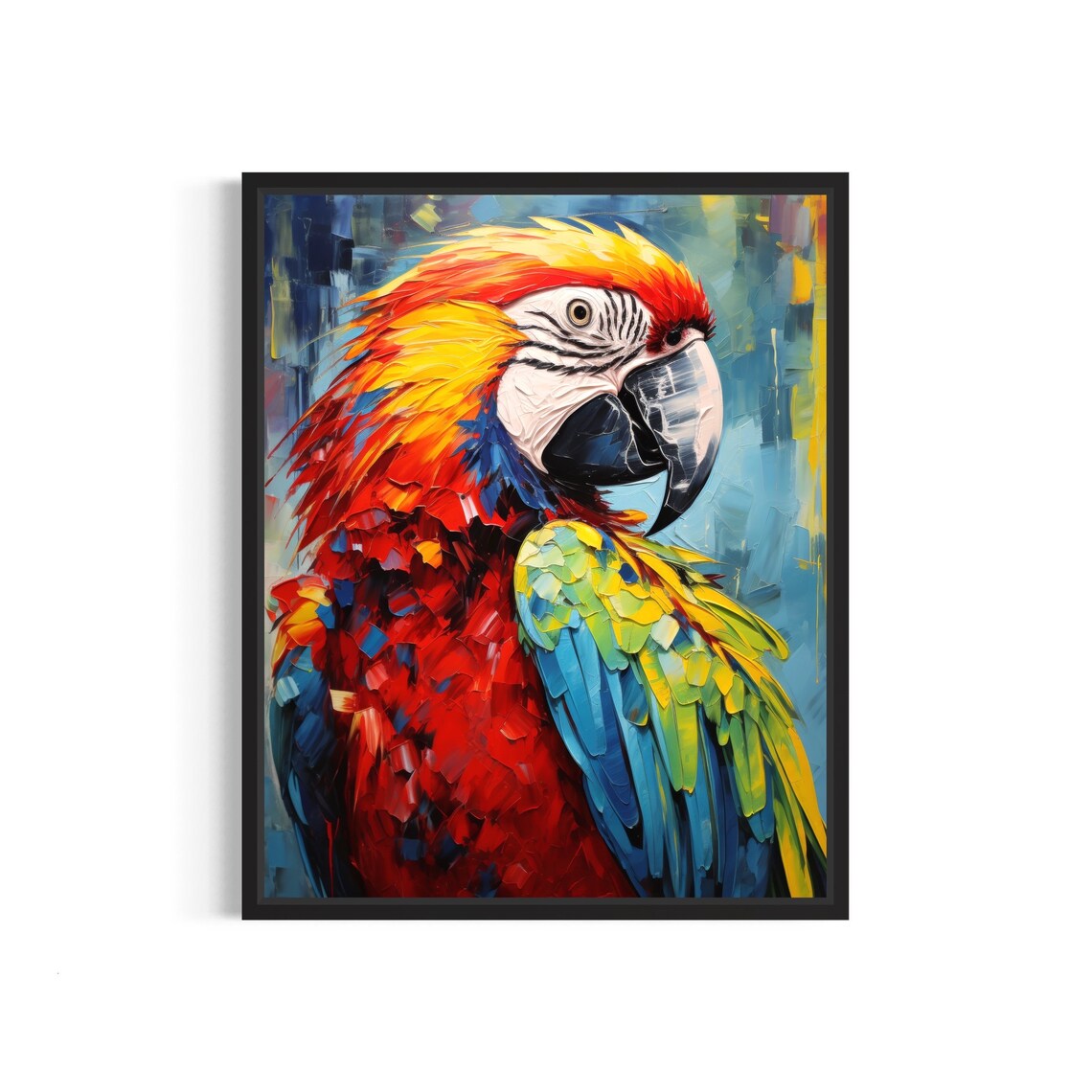 Scarlet Macaw Parrot Colorful Impasto Tropical Bird Art Poster