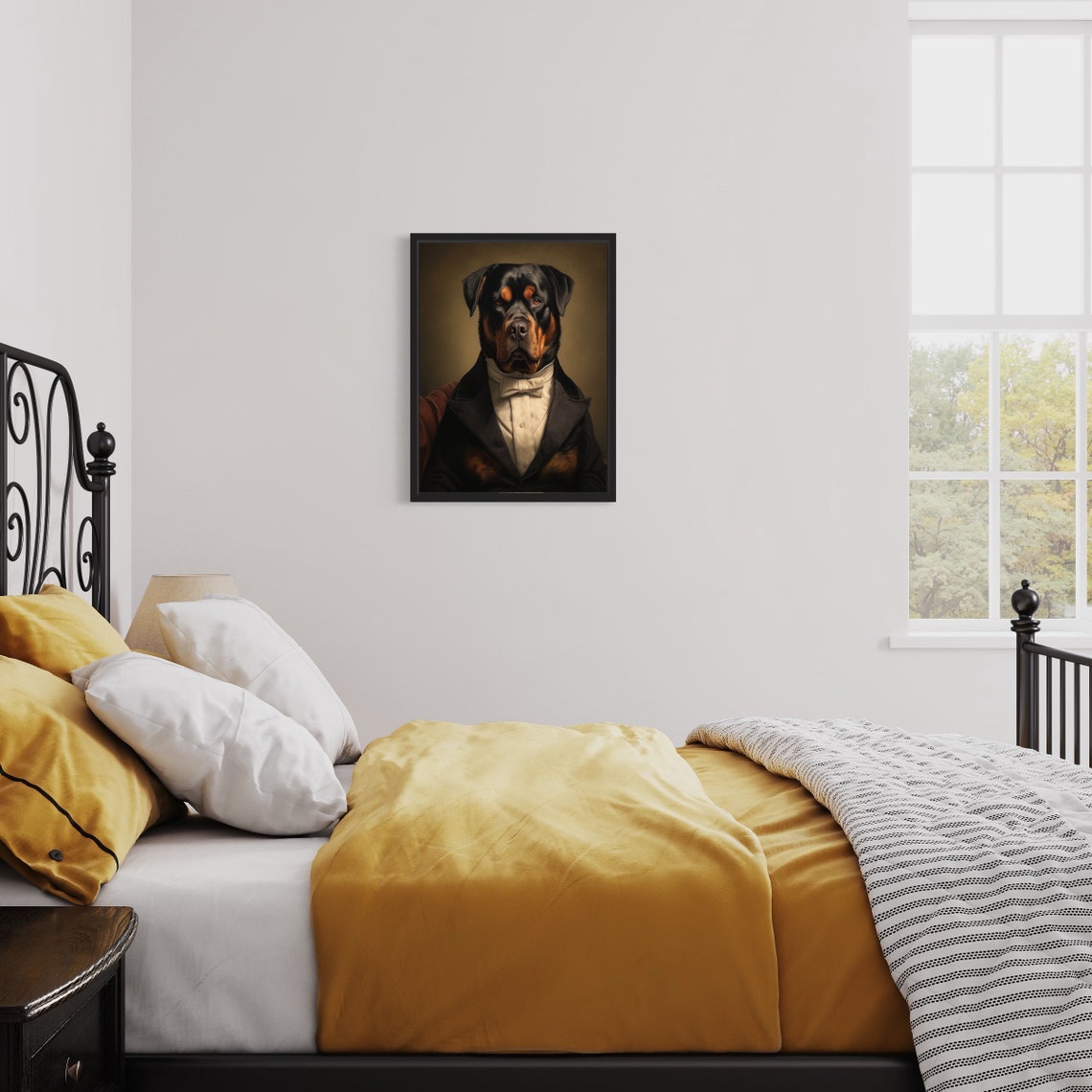 Rottweiler in Tuxedo and Bow Tie Dapper Dog Portrait Wall Art - Image 3