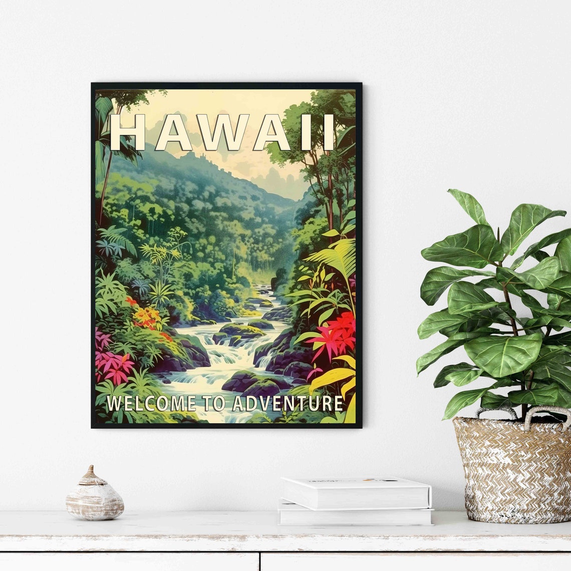 Hawaii Tropical Waterfall Rainforest Adventure Travel Poster - Image 2