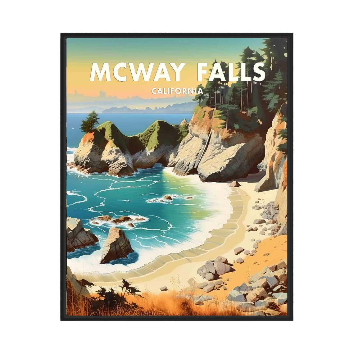 McWay Falls California Coastal Cove Vintage Retro Travel Poster