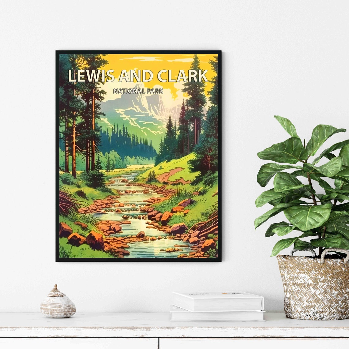 Lewis and Clark National Park Pine Stream Retro Vintage Travel Poster - Image 2