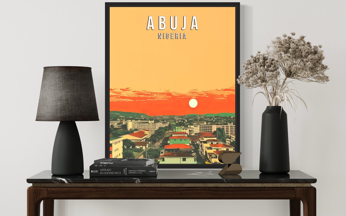Abuja Nigeria City Skyline Beneath Fiery Orange Sunset Sky Poster - Image 2