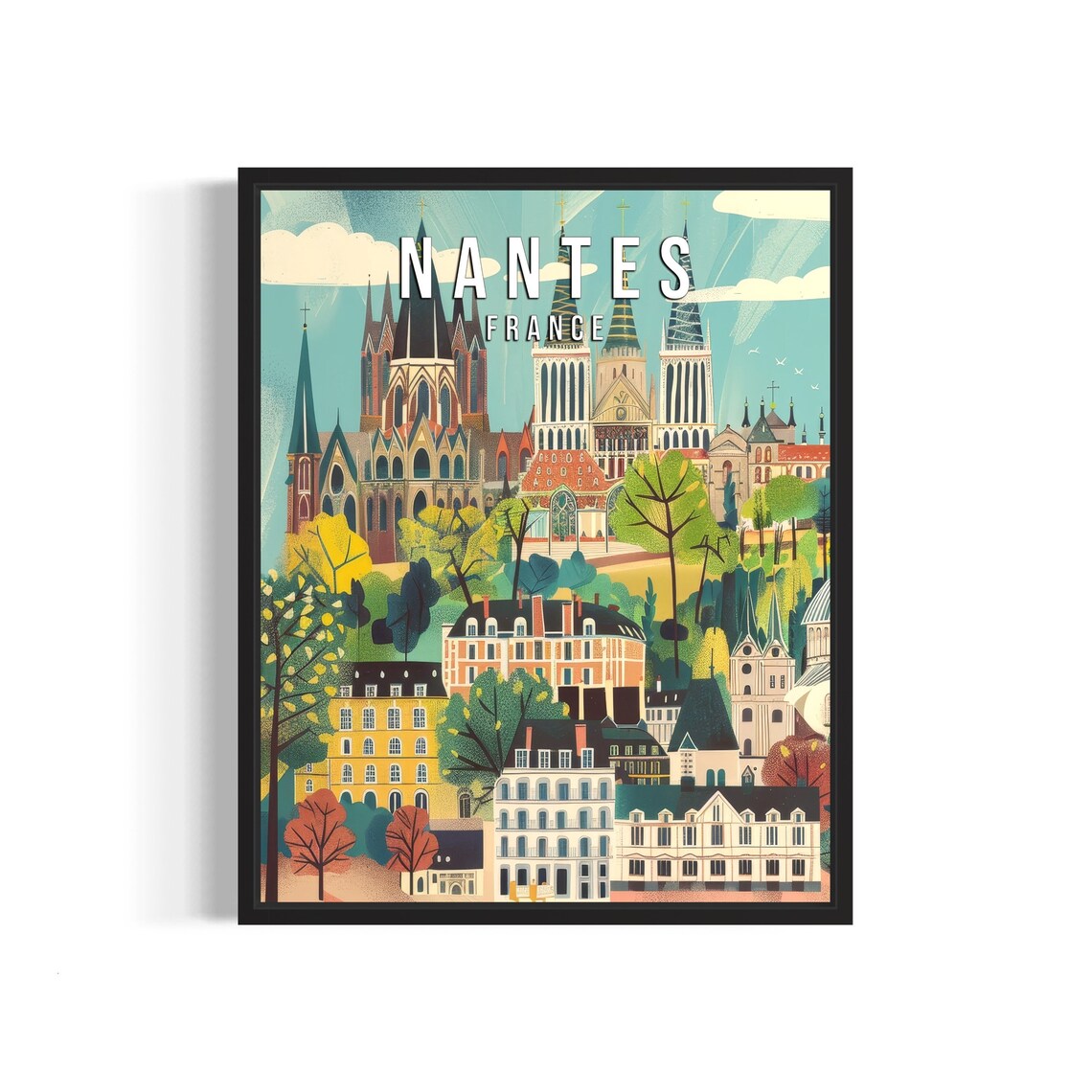 Nantes France Gothic Cathedral And Historic Cityscape Poster