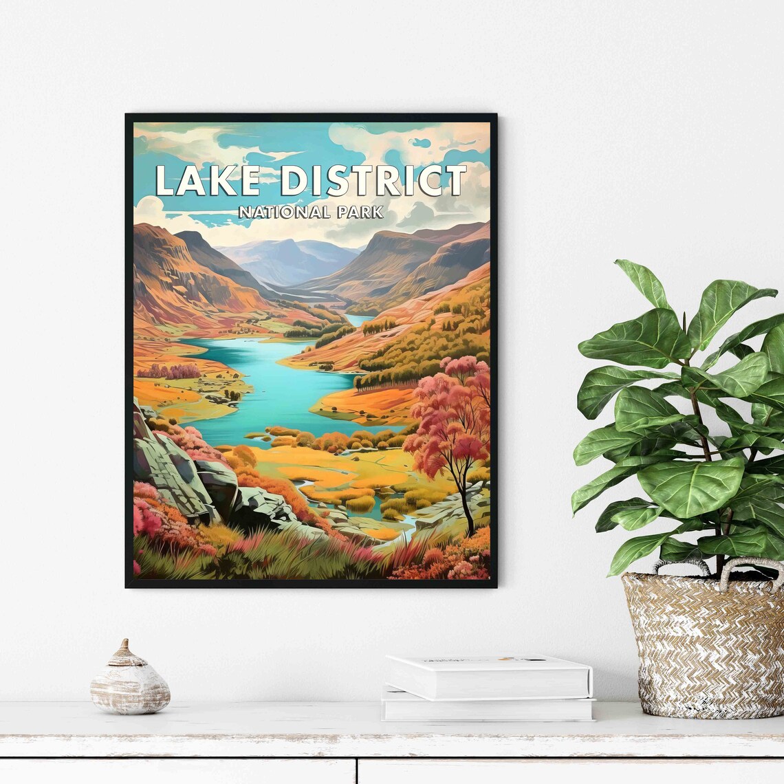Lake District National Park Autumn Lakeside Vintage Travel Poster - Image 3