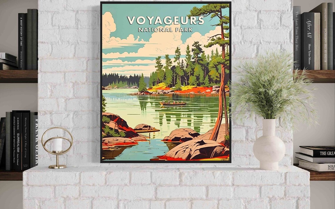 Voyageurs National Park Pine Lake Canoe Paddlers Travel Poster - Image 3