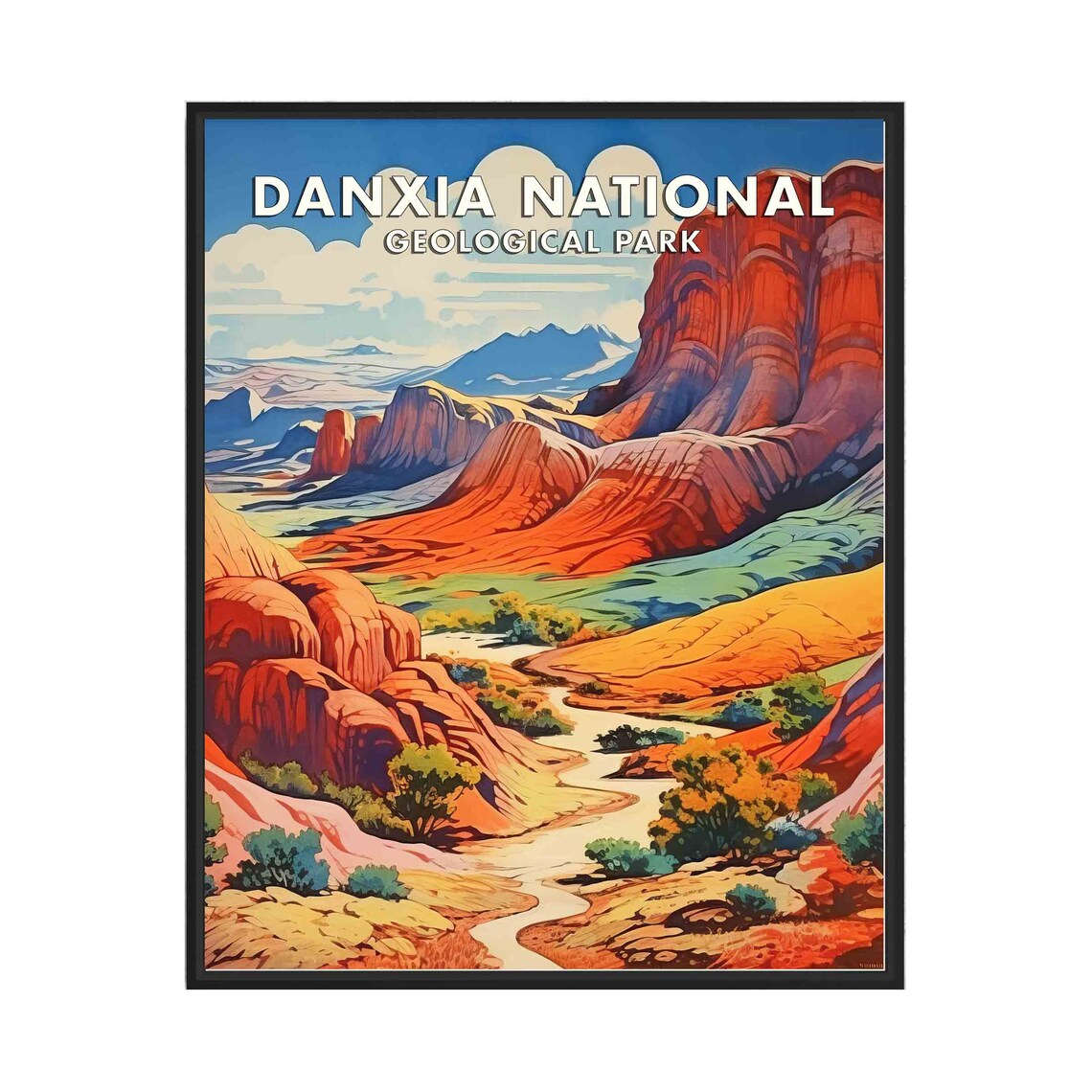 Danxia National Geological Park Red Cliffs Vintage Travel Poster