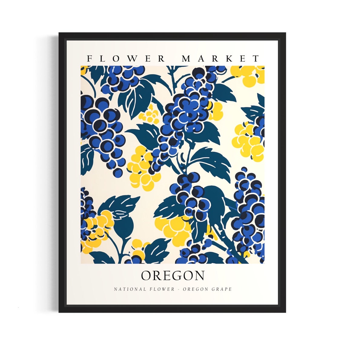 Oregon Flower Market Oregon Grape Berry Botanical Art Poster