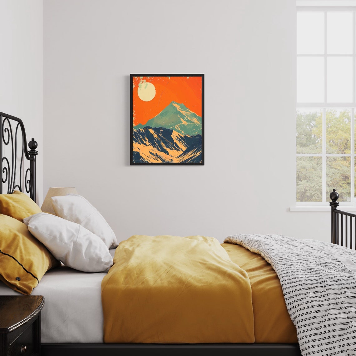 Denali Mountain Bold Orange Sun Modern Vintage Alpine Art Poster - Image 2