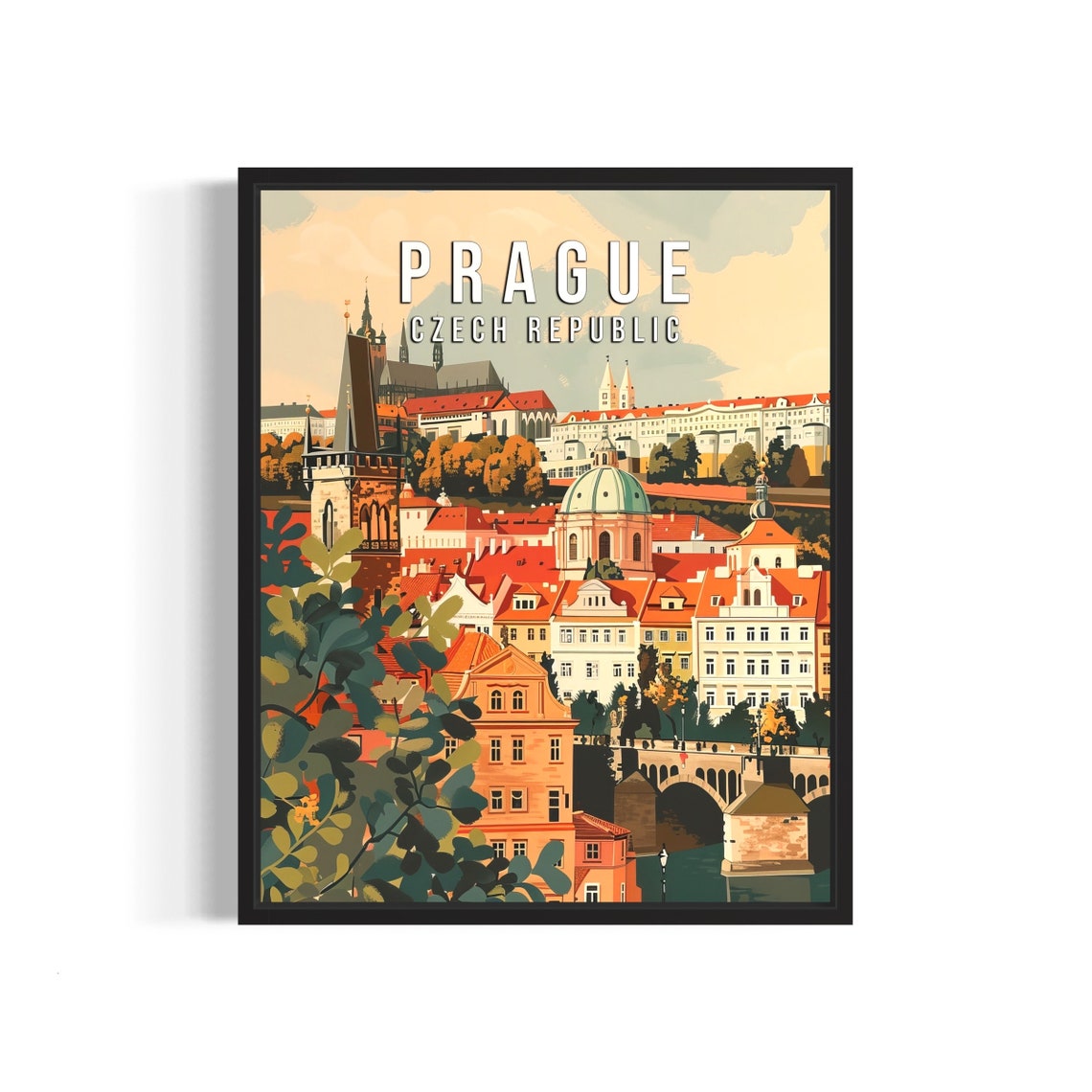 Prague Czech Republic Castle District Sunset Cityscape Poster
