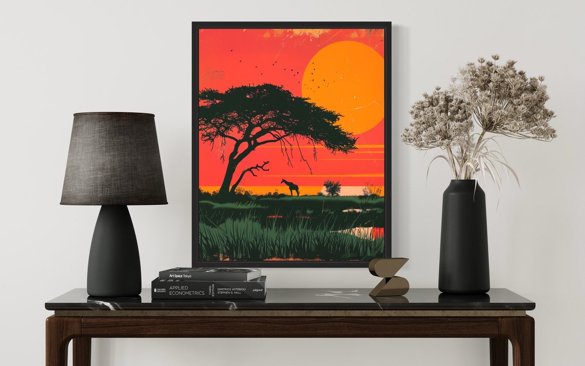 Giraffe Silhouette Beneath A Giant African Sunset Sky Poster - Image 2