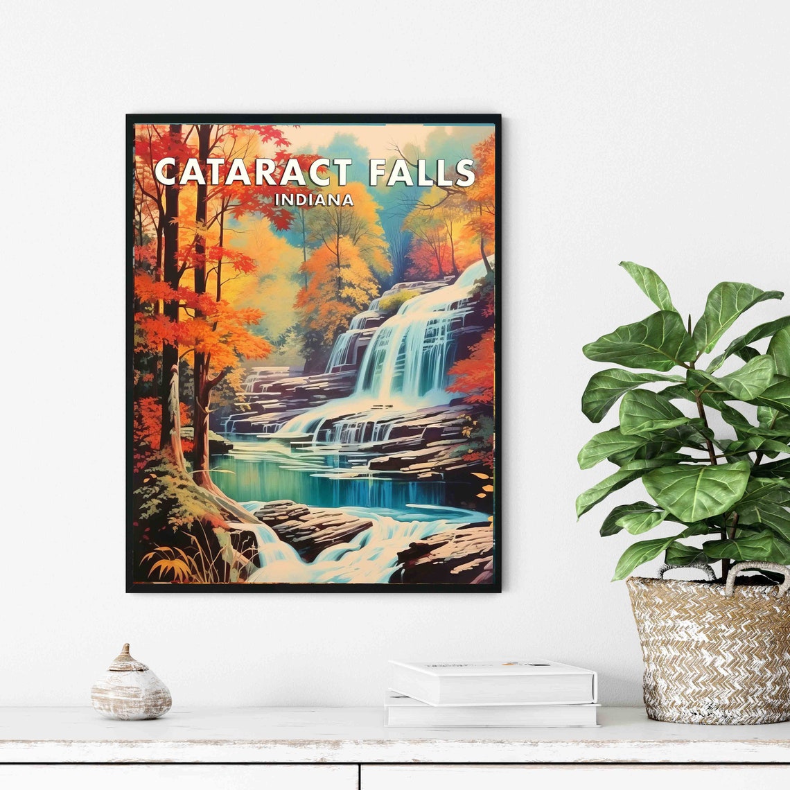 Cataract Falls Indiana Autumn Waterfall Vintage Travel Poster - Image 3