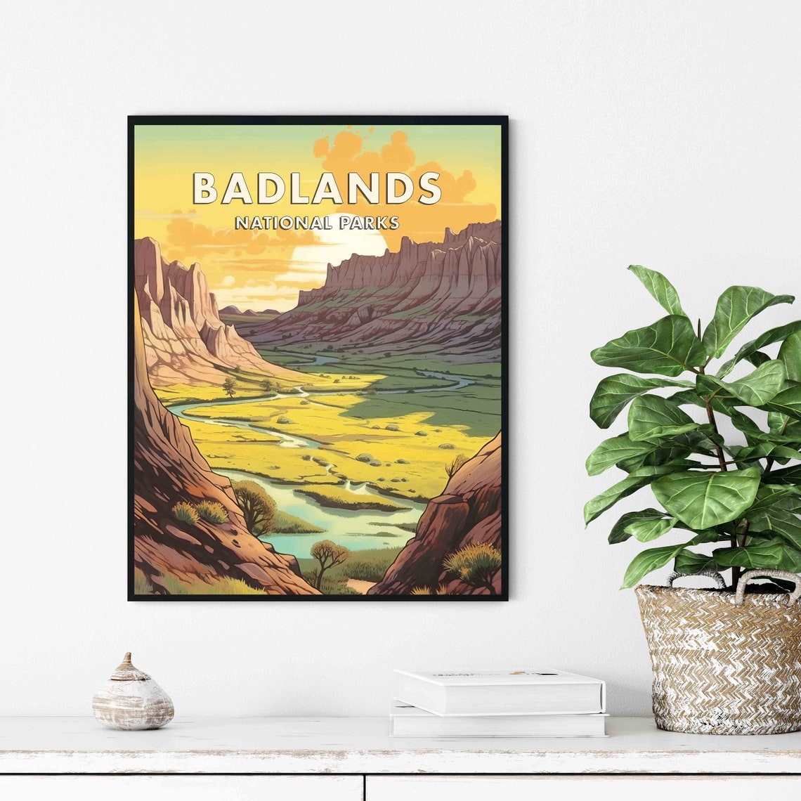 Badlands National Park Golden Sunset Striped Rock River Valley Poster - Image 3