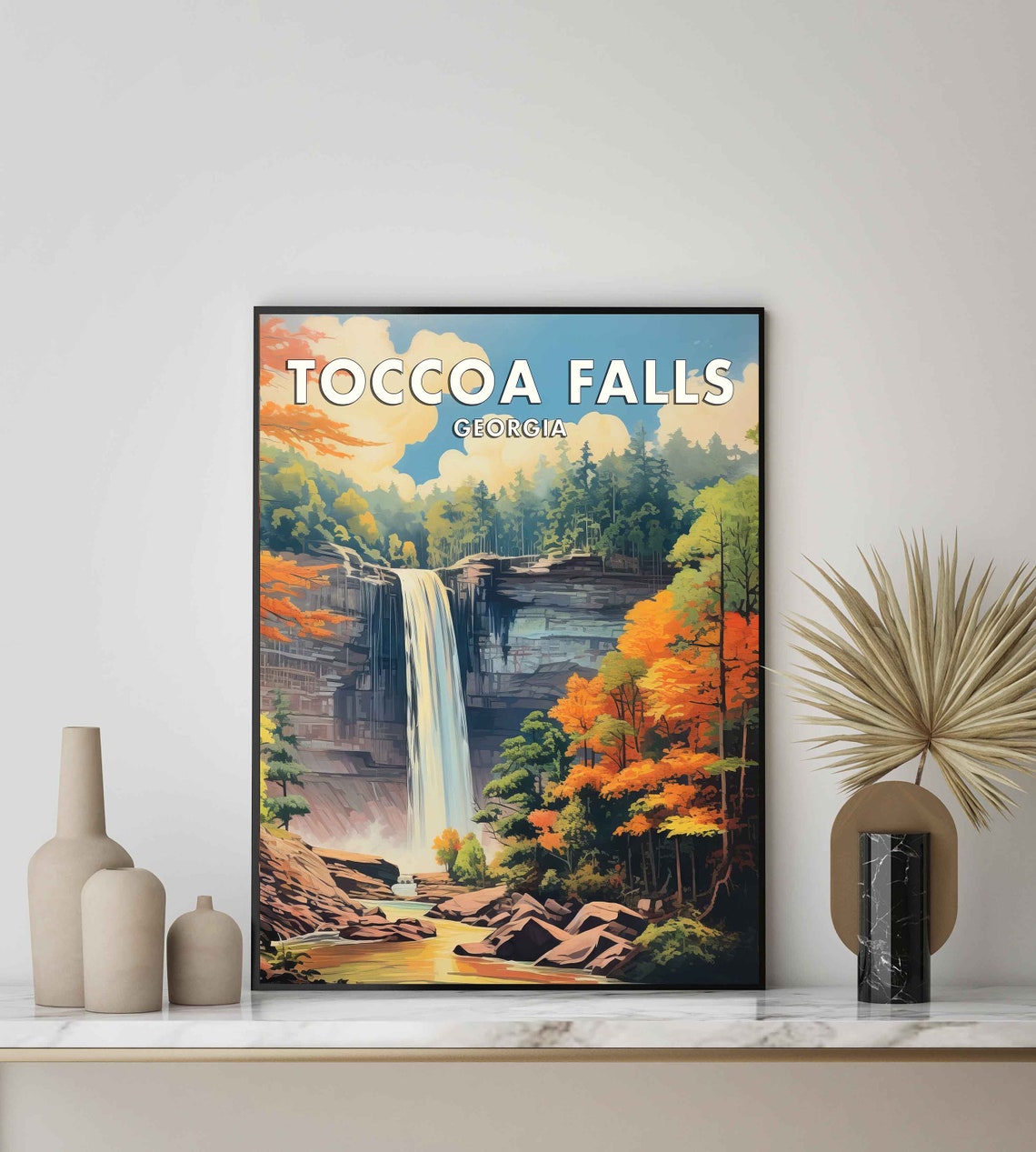 Toccoa Falls Georgia Autumn Forest Towering Waterfall Poster - Image 2