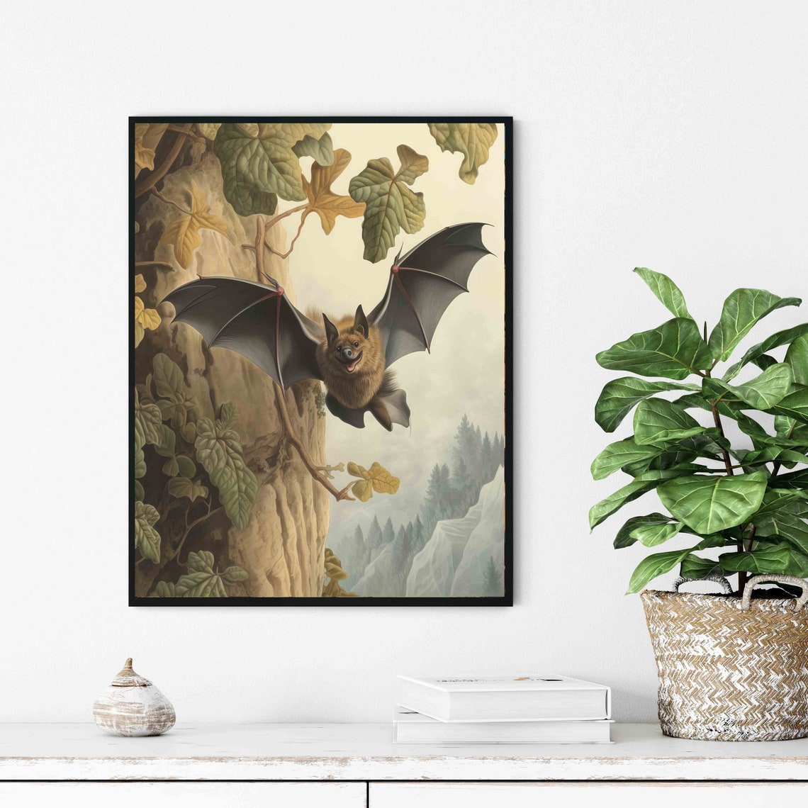 Flying Bat at Dusk Moody Vintage Naturalist Wildlife Art Poster - Image 3