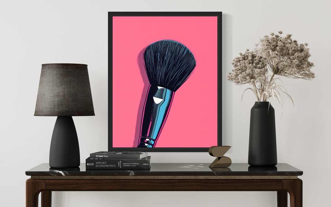 Bold Pop Art Makeup Brush on a Vibrant Hot Pink Salon Background Poster - Image 2